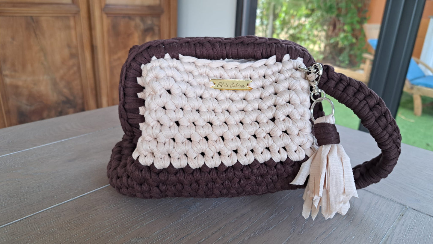 Sac BreeLyne beige et chocolat au crochet fait main en France