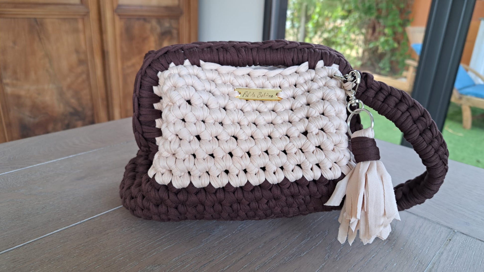 Sac BreeLyne beige et chocolat au crochet fait main en France